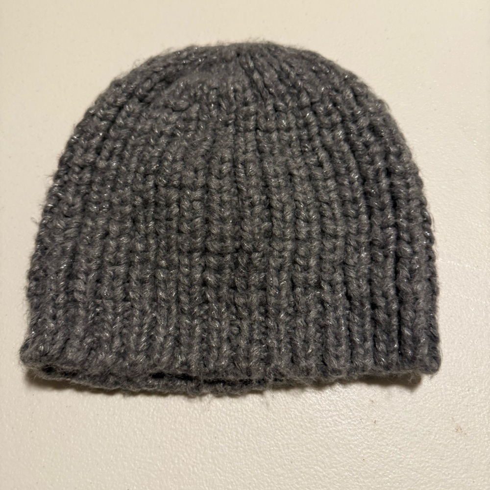 Anthropologie Pins & Needles Grey Chunky Cable Knit Beanie Metallic Thread OS